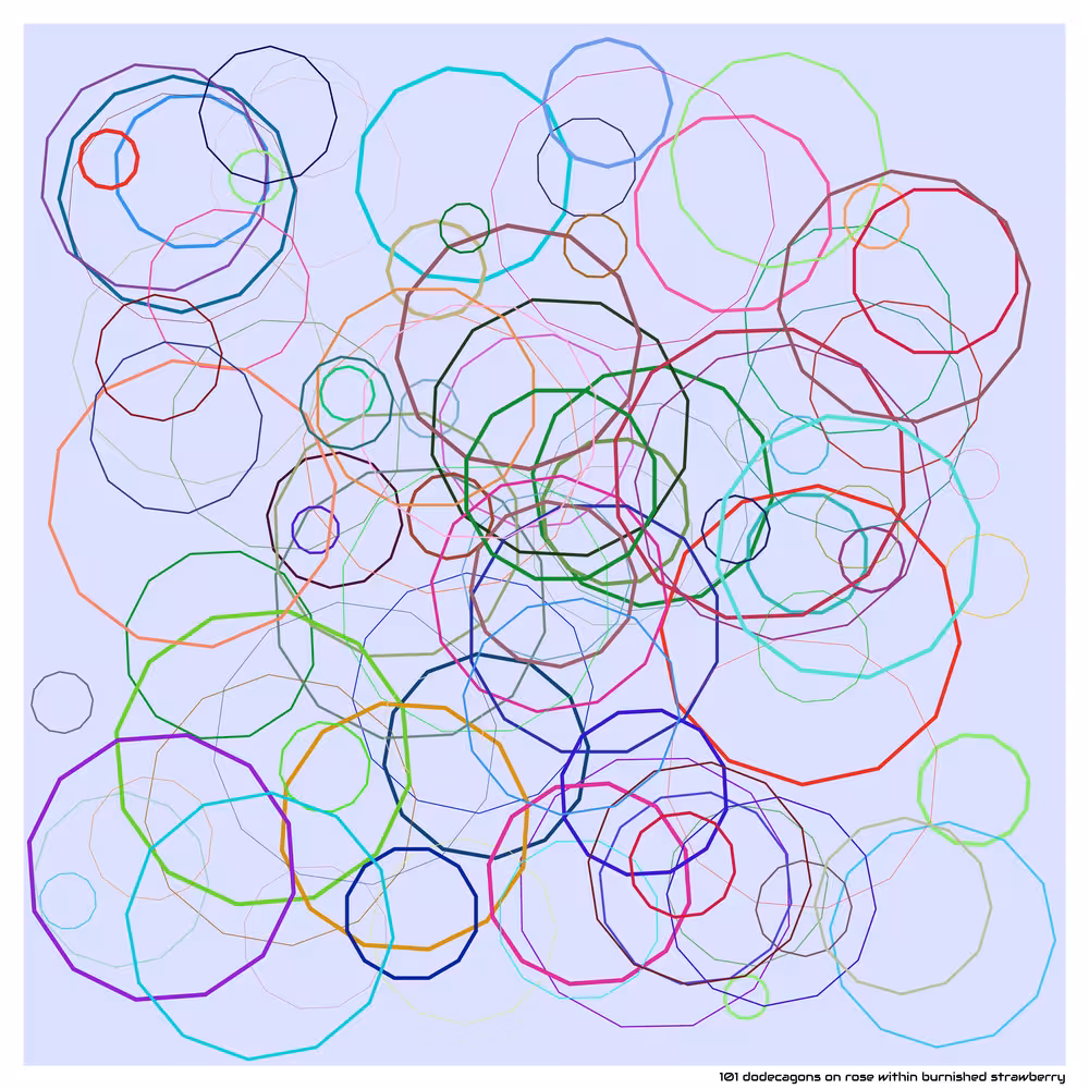 101 dodecagons on rose within burnished strawberry