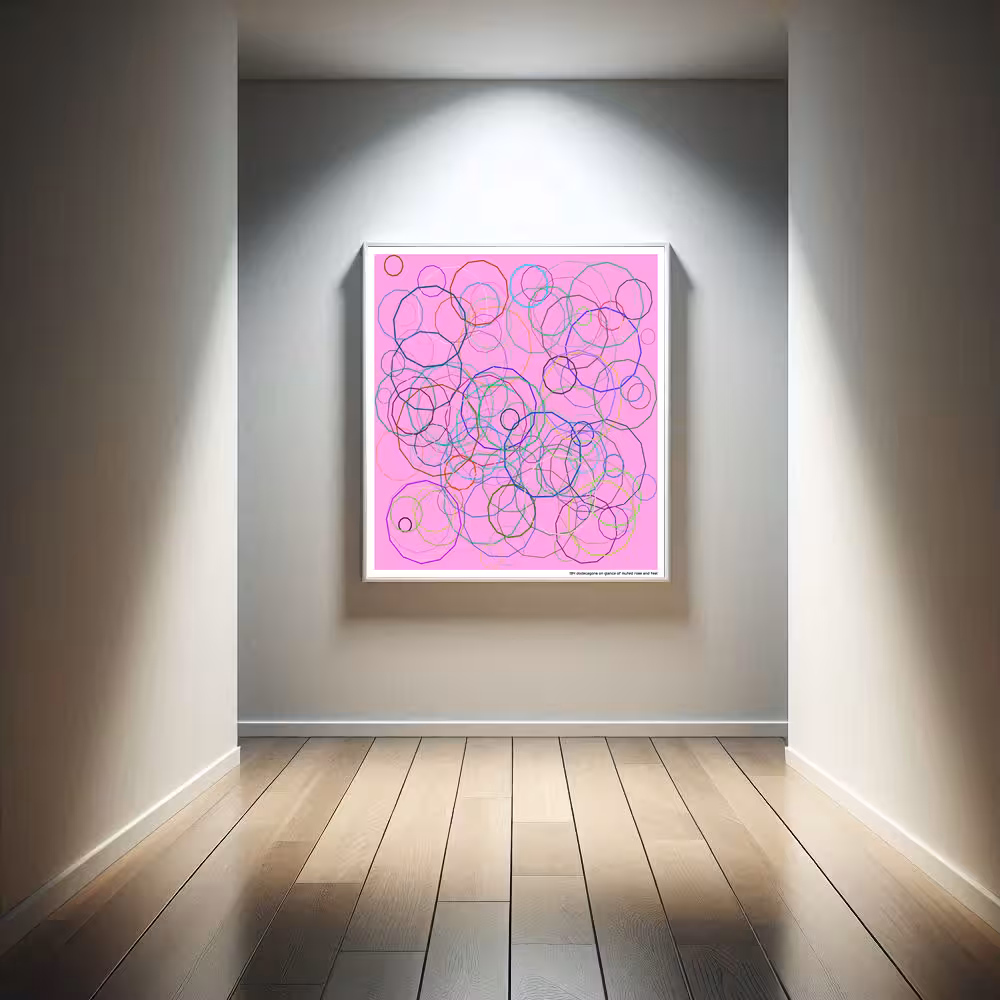 134 dodecagons on glance of muted rose and teal in room setting