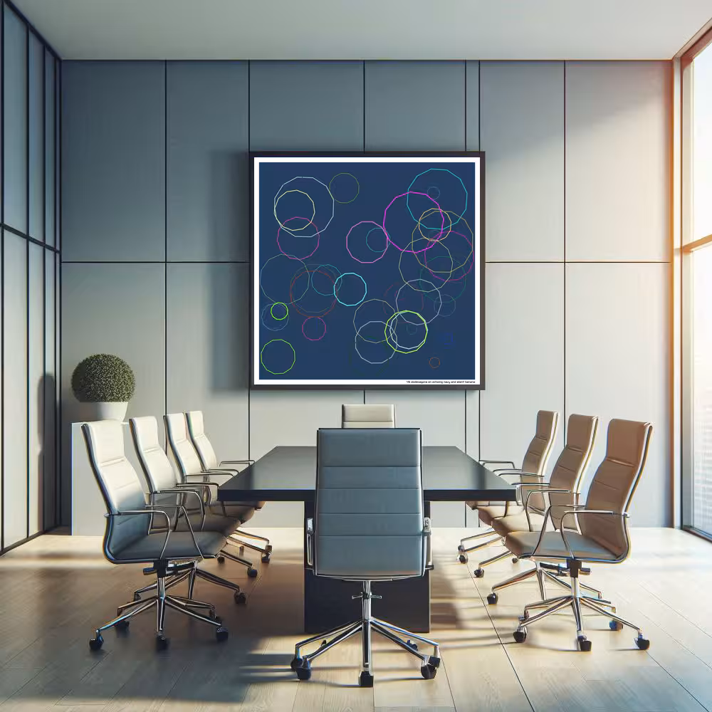 45 dodecagons on echoing navy and silent banana in room setting