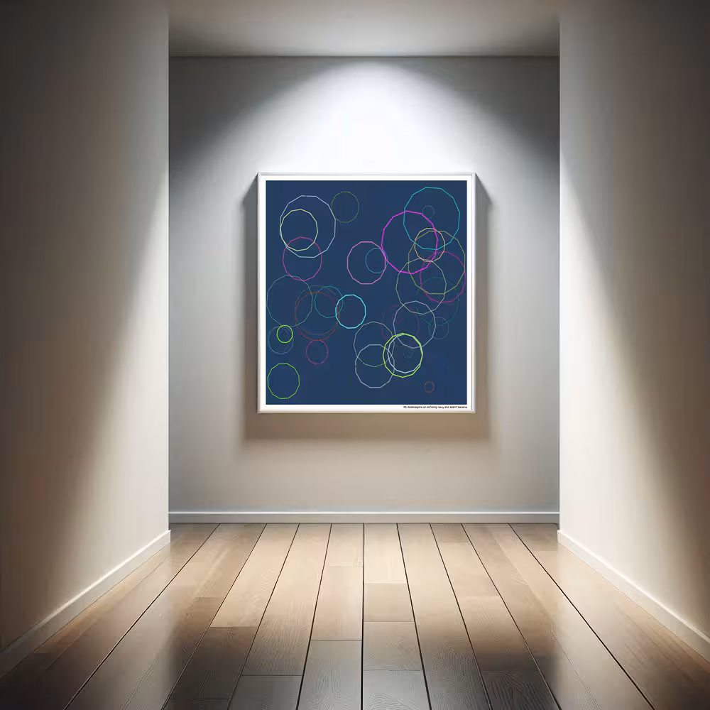 45 dodecagons on echoing navy and silent banana in room setting