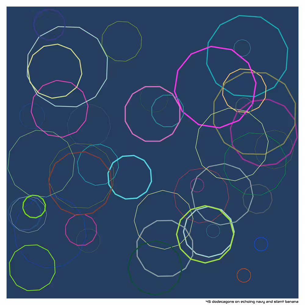 45 dodecagons on echoing navy and silent banana