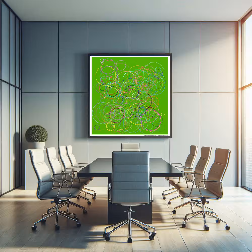 200 dodecagons on shrine of dull lime and denim in room setting