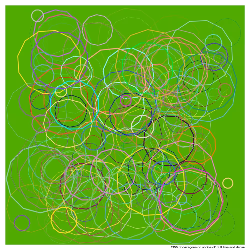 200 dodecagons on shrine of dull lime and denim