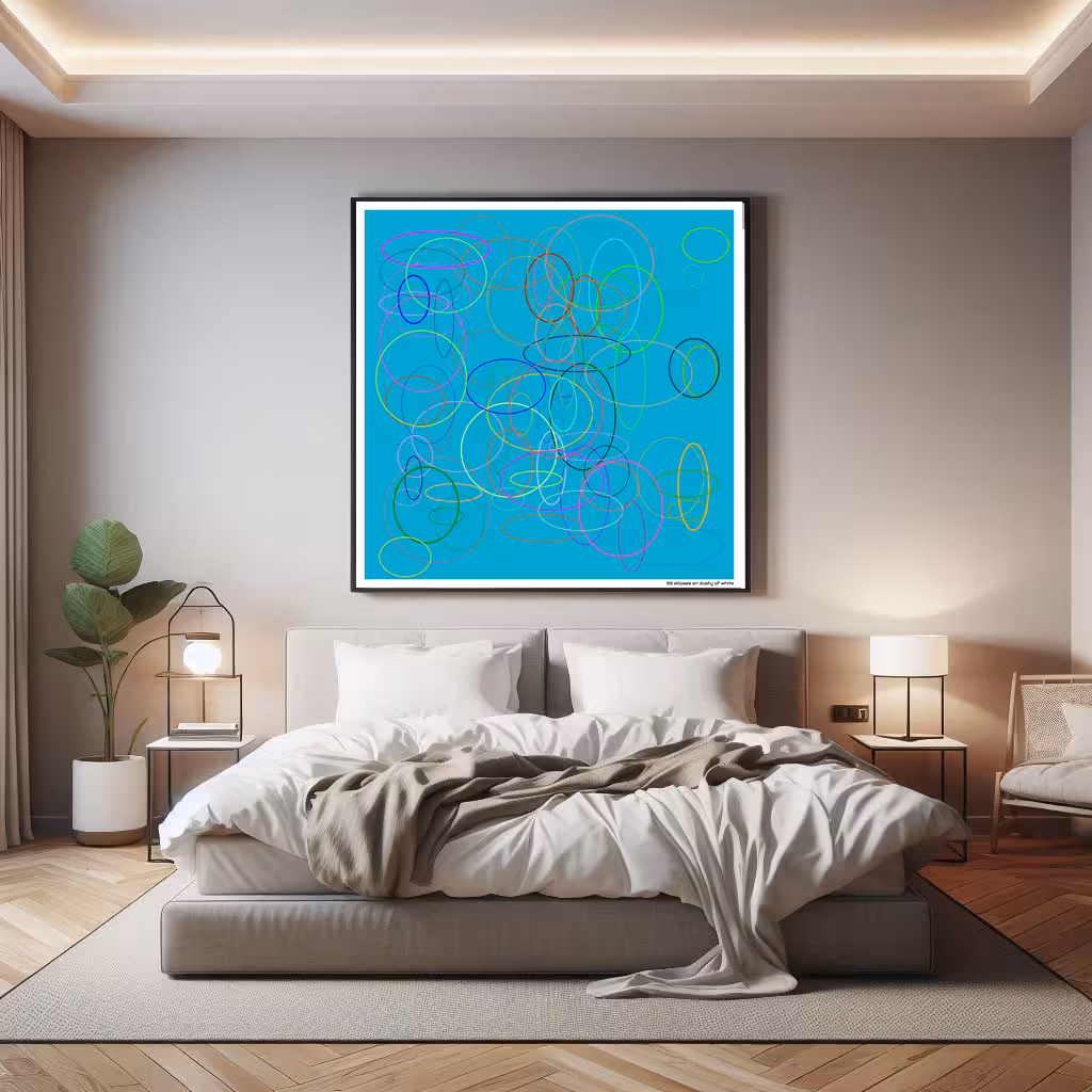 93 ellipses on dusty of white in room setting