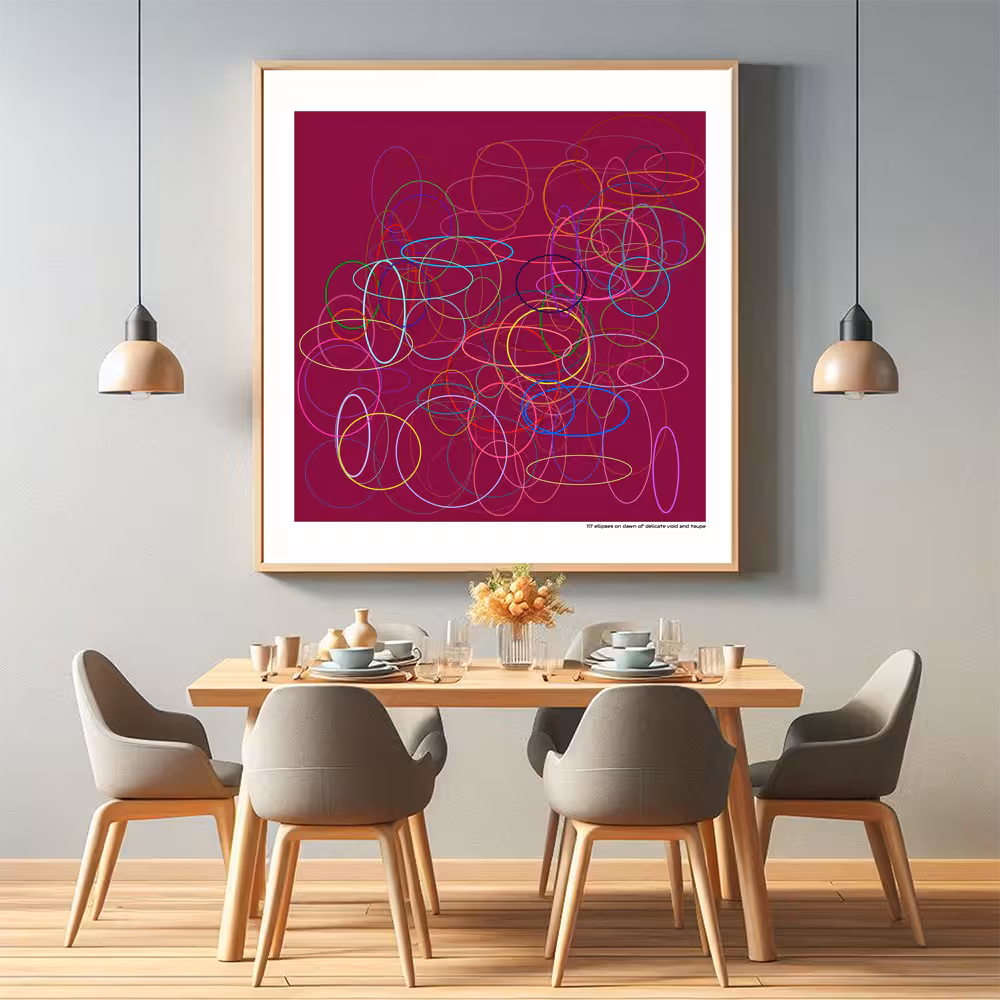 117 ellipses on dawn of delicate void and taupe in room setting