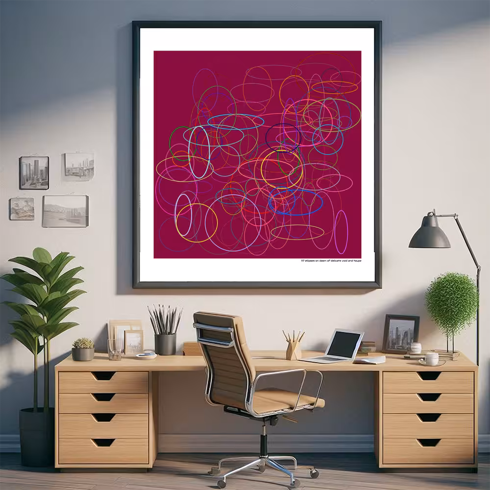 117 ellipses on dawn of delicate void and taupe in room setting