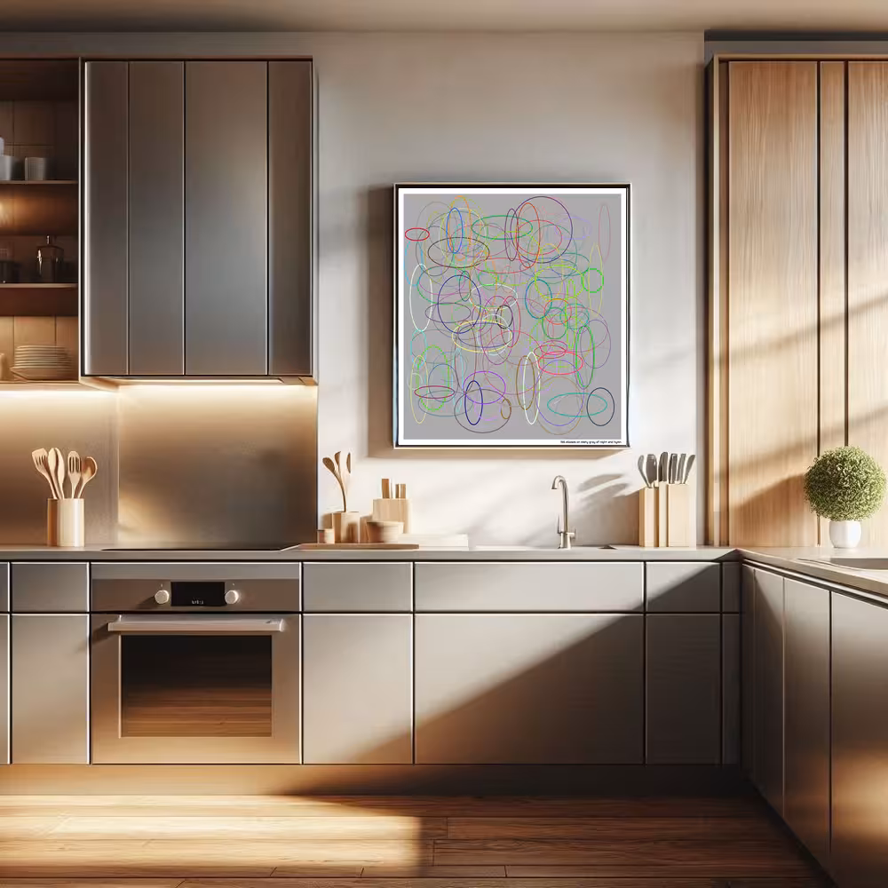 156 ellipses on misty gray of night and hymn in room setting