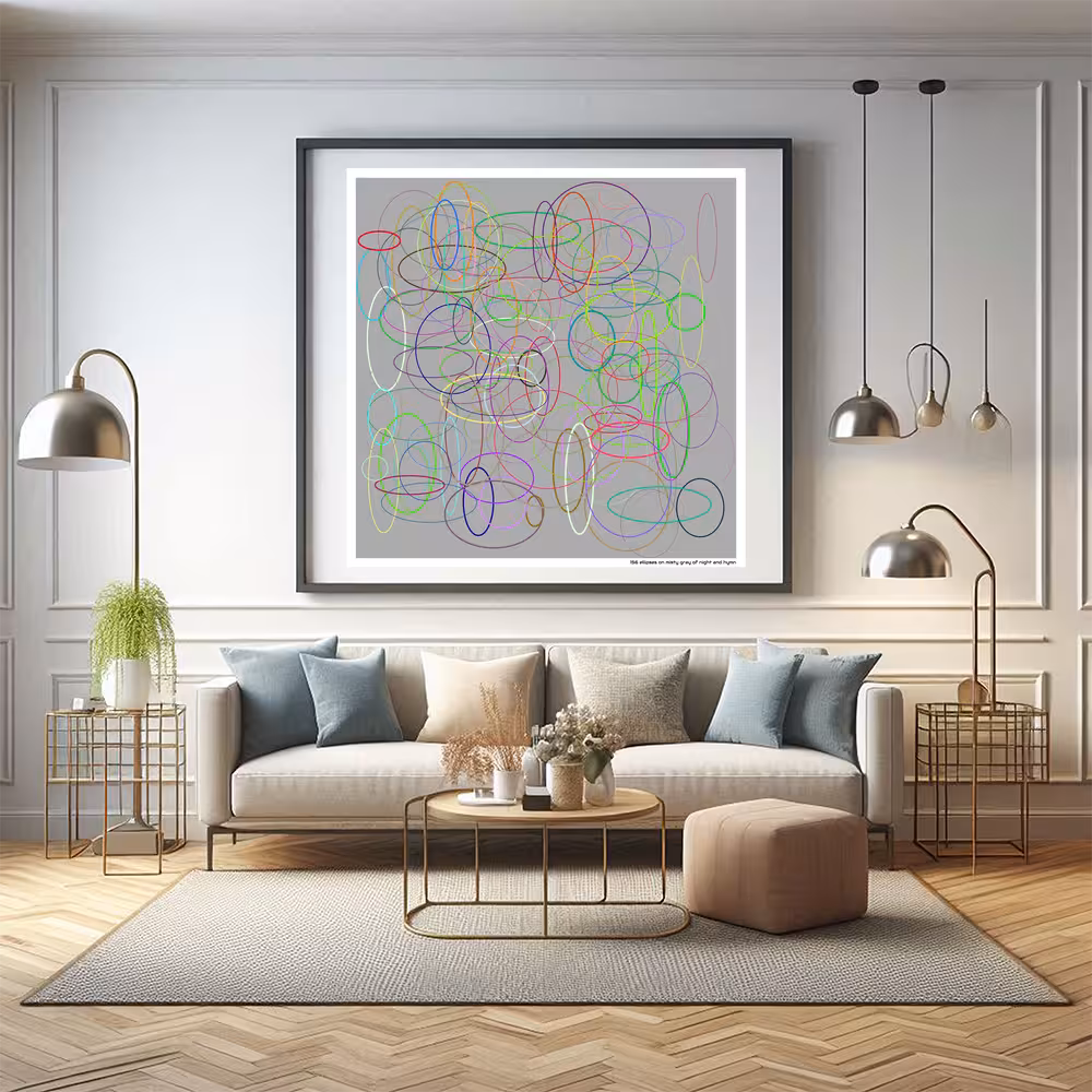 156 ellipses on misty gray of night and hymn in room setting