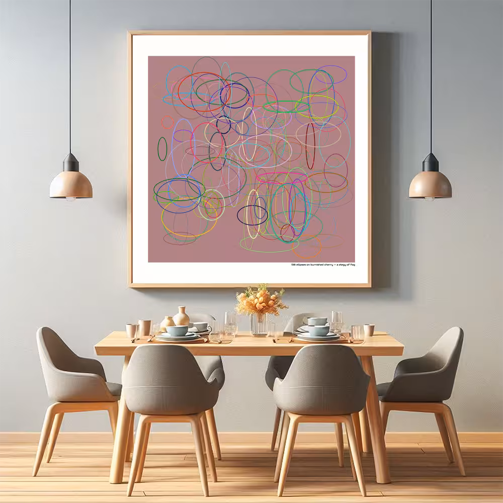 138 ellipses on burnished cherry — a elegy of fog in room setting