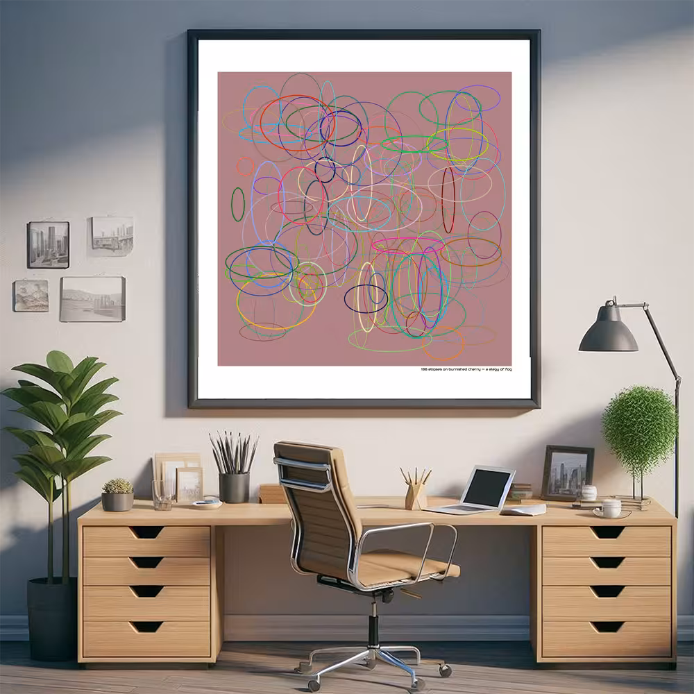 138 ellipses on burnished cherry — a elegy of fog in room setting