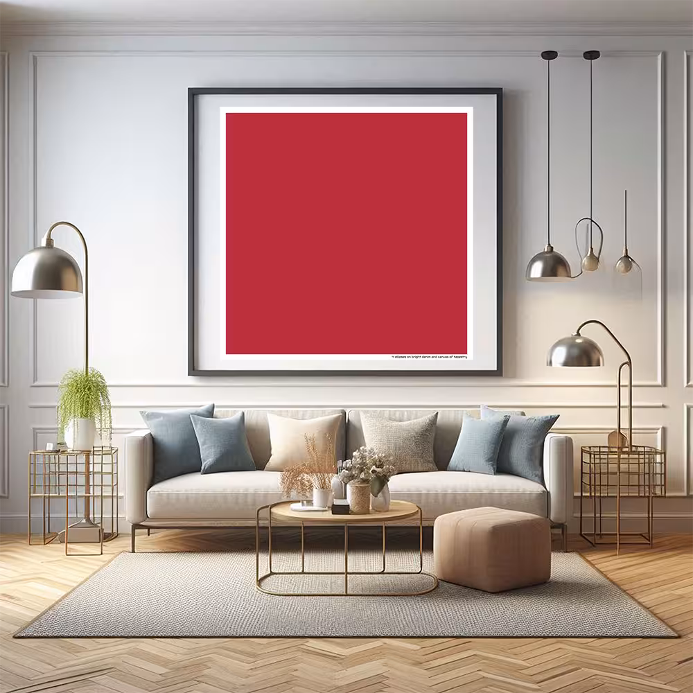 4 ellipses on bright denim and canvas of tapestry in room setting