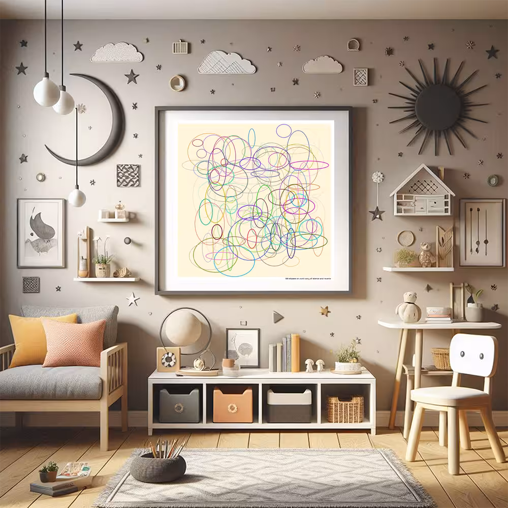 133 ellipses on vivid ivory of silence and reverie in room setting