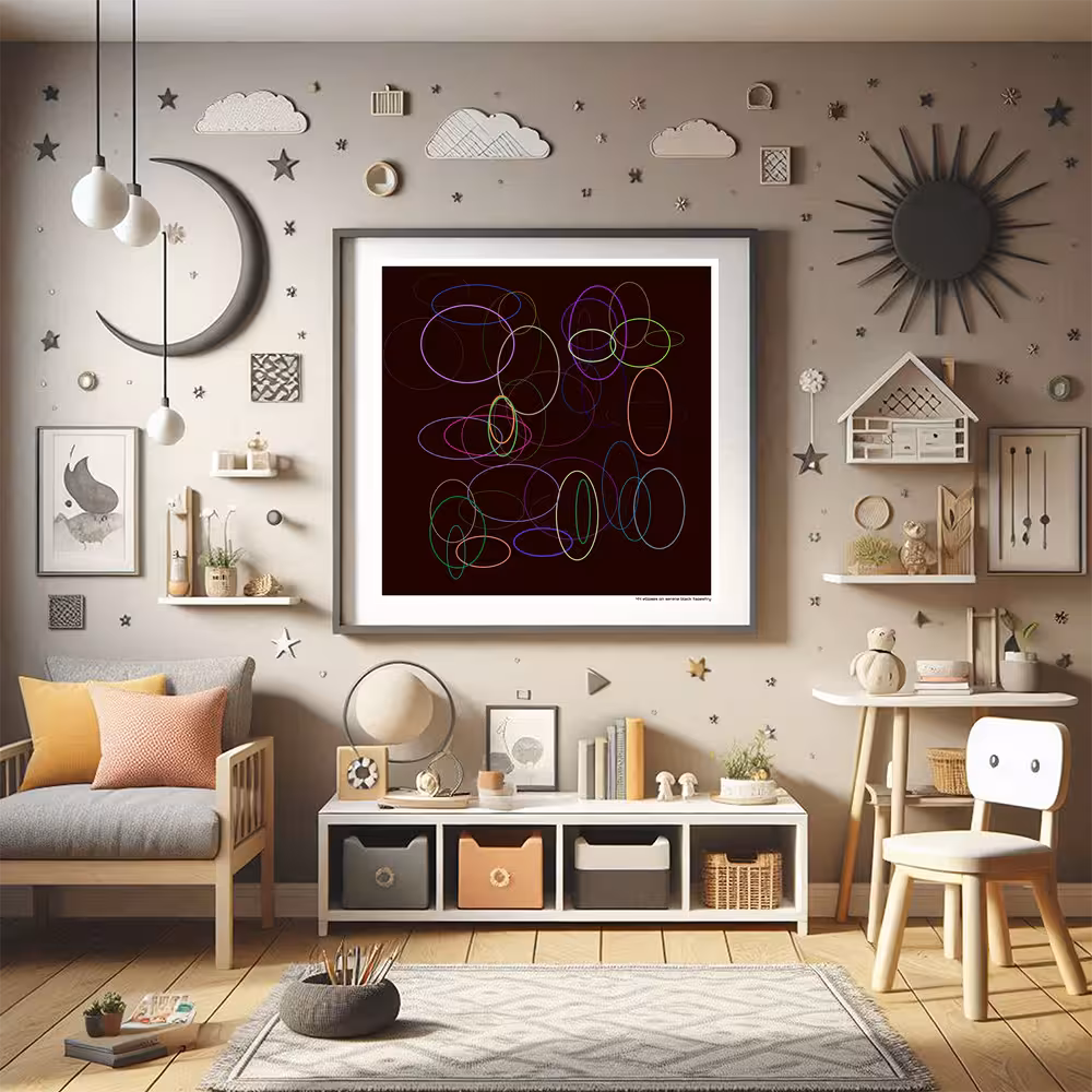 44 ellipses on serene black tapestry in room setting