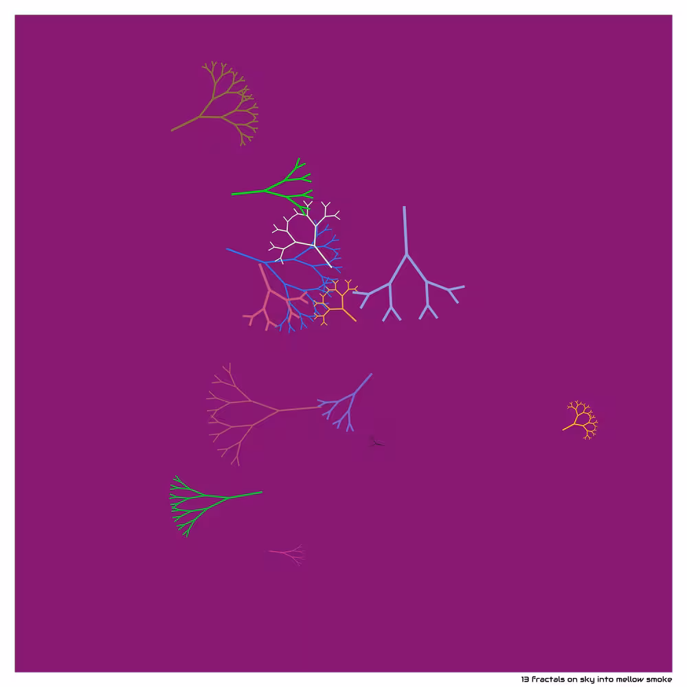 13 fractals on sky into mellow smoke
