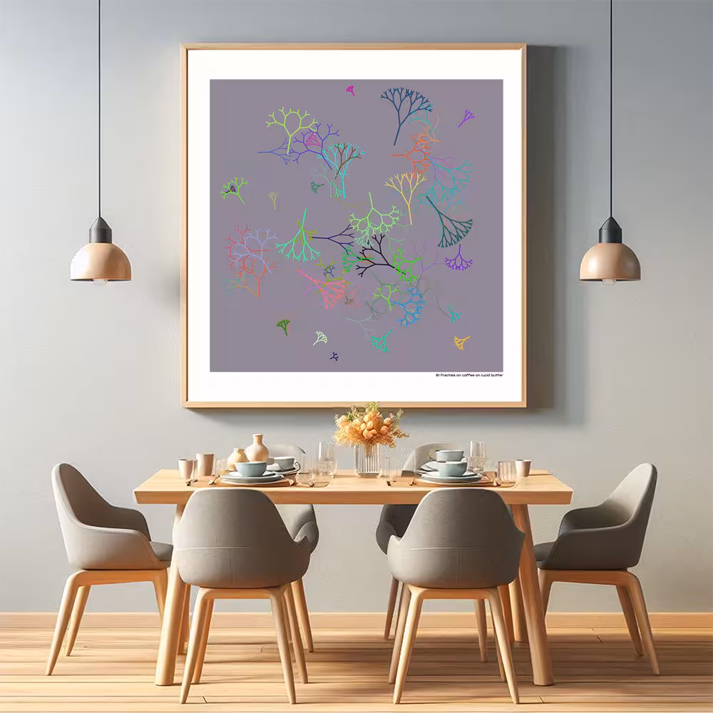 81 fractals on coffee on lucid butter in room setting