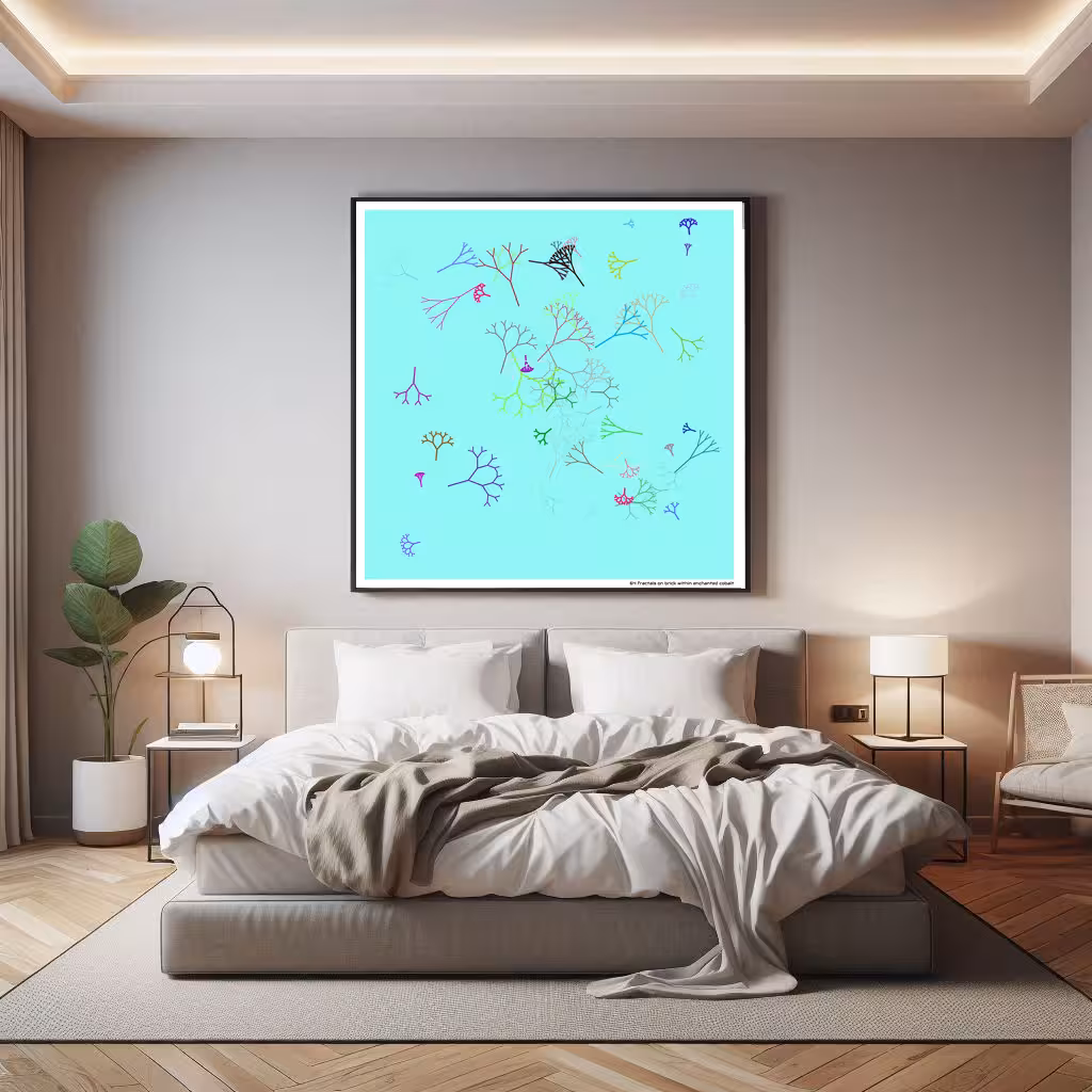 64 fractals on brick within enchanted cobalt in room setting