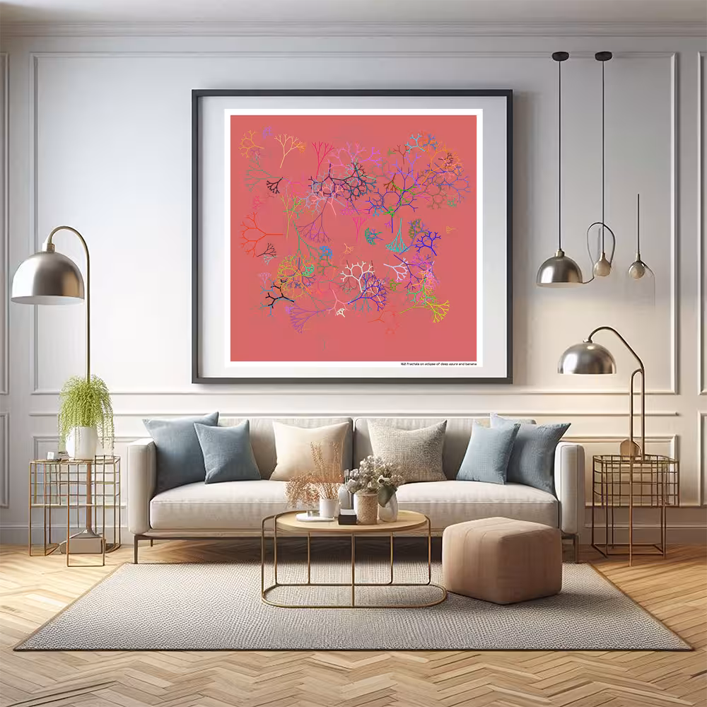 162 fractals on eclipse of deep azure and banana in room setting