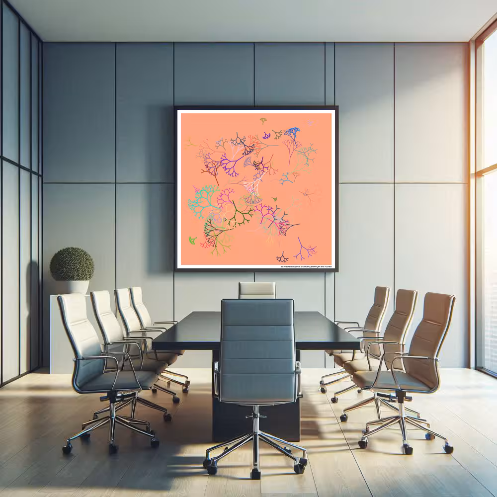 92 fractals on petal of velvety amethyst and fuchsia in room setting