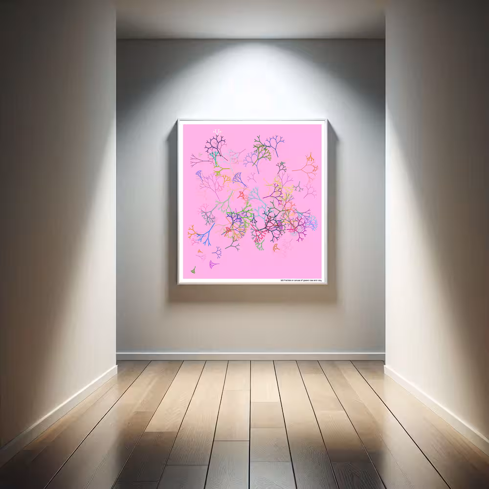 123 fractals on canvas of glazed rose and ruby in room setting
