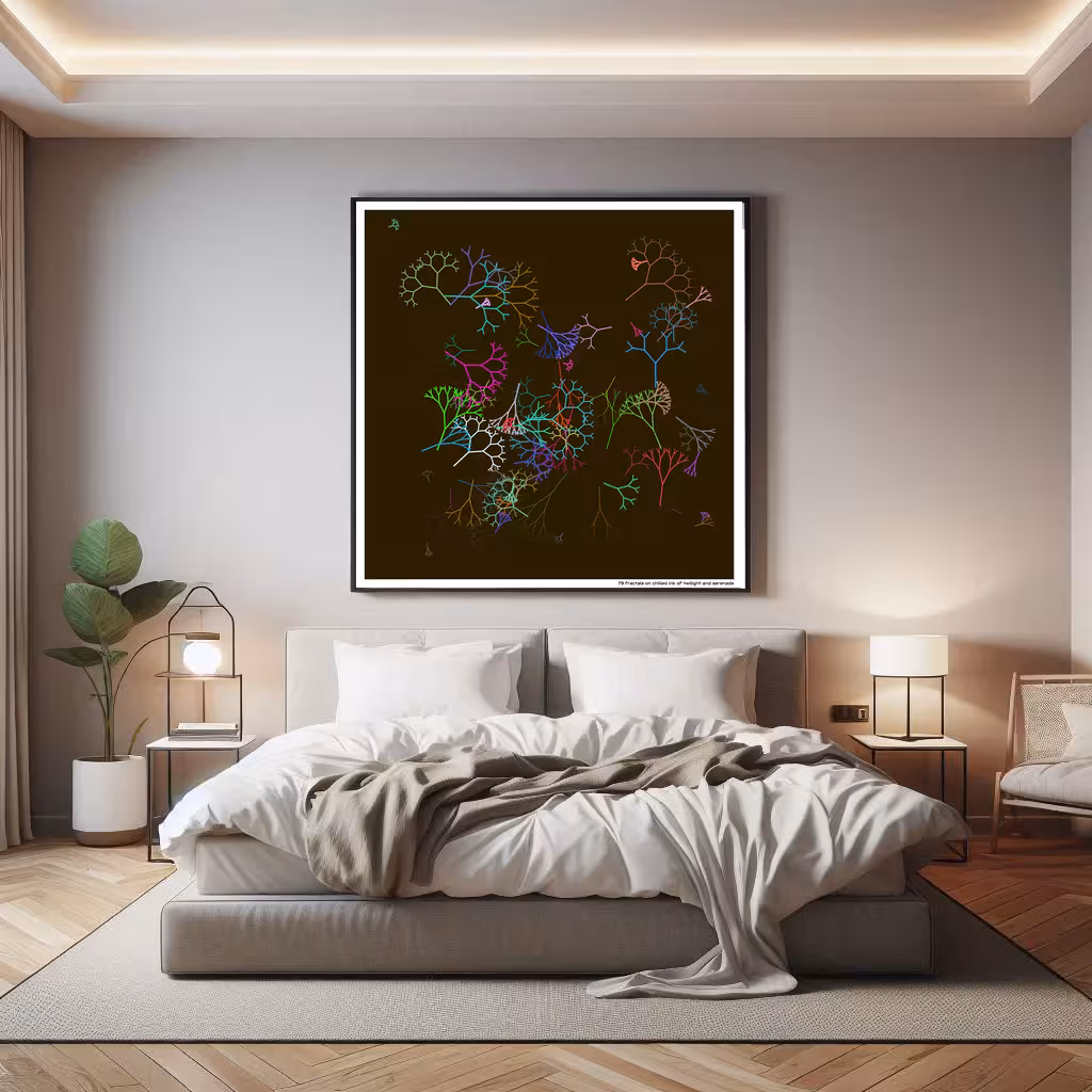 79 fractals on chilled ink of twilight and serenade in room setting