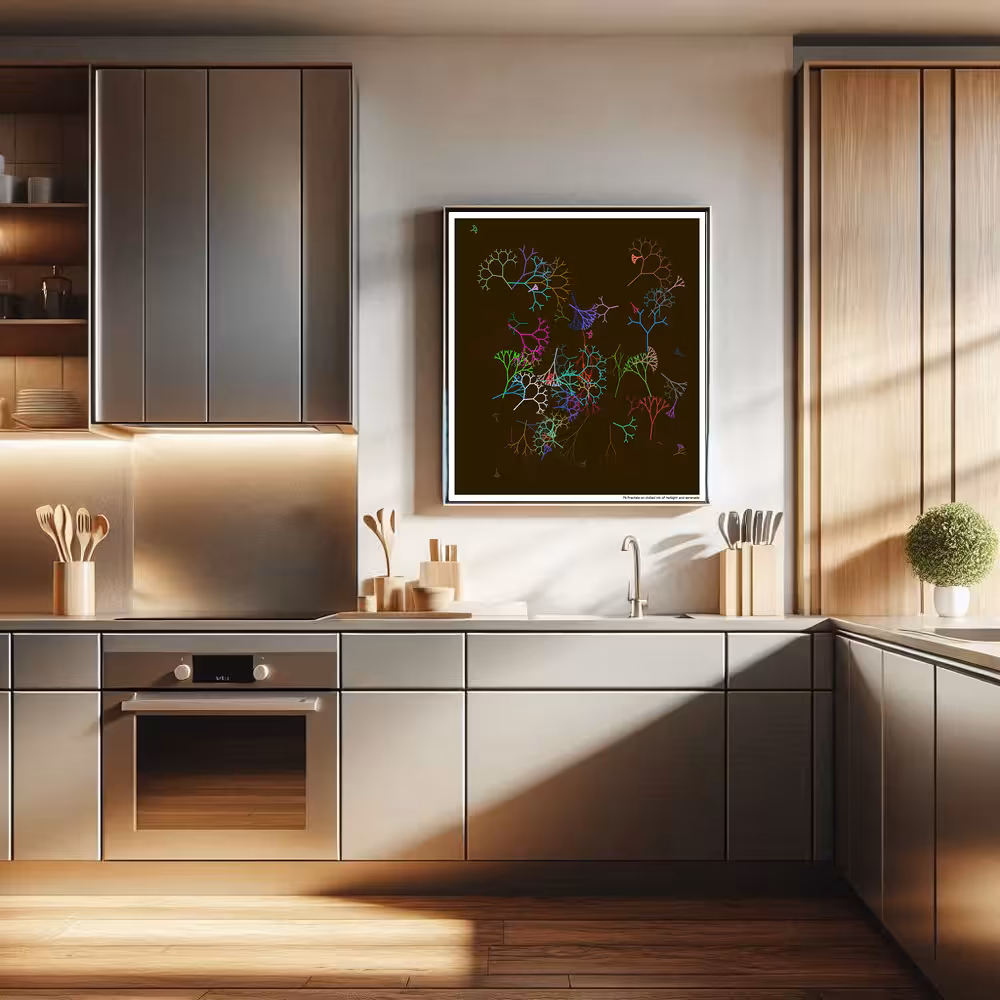 79 fractals on chilled ink of twilight and serenade in room setting