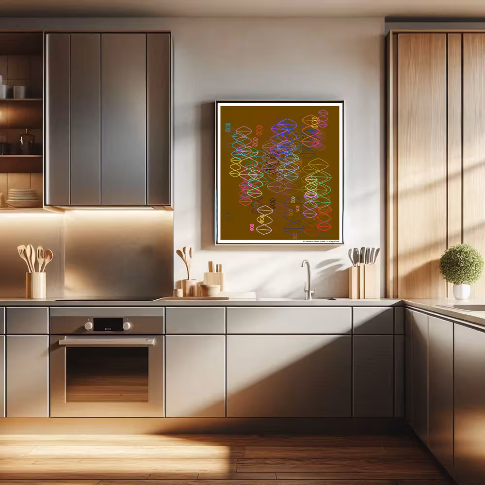 84 helixes on stained caramel — a mirage of mist in room setting