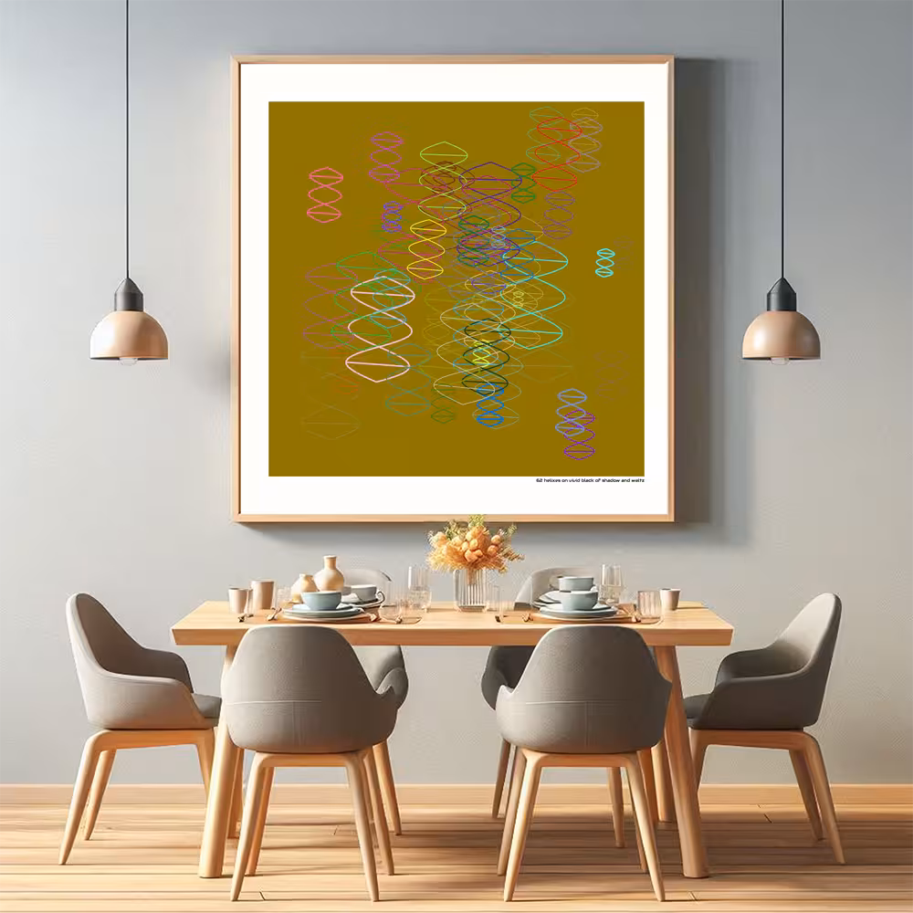 62 helixes on vivid black of shadow and waltz in room setting