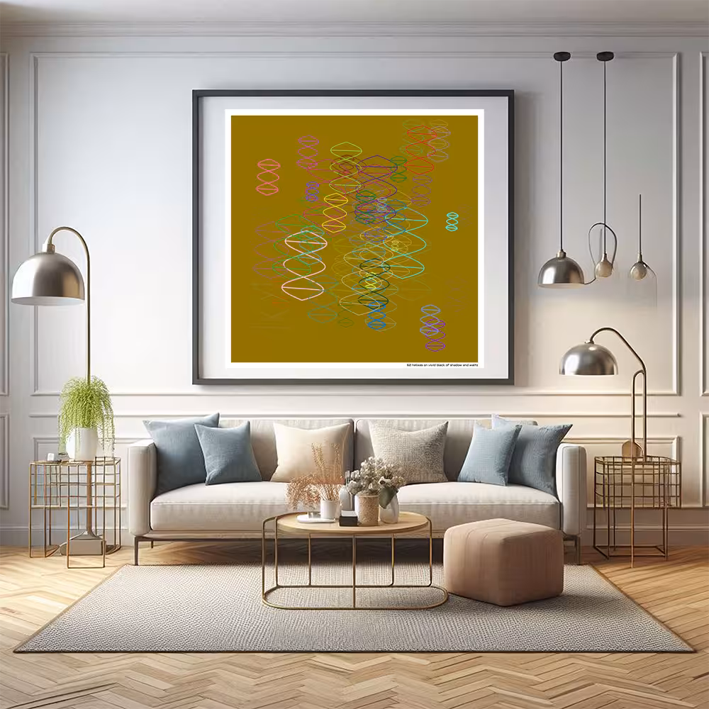 62 helixes on vivid black of shadow and waltz in room setting