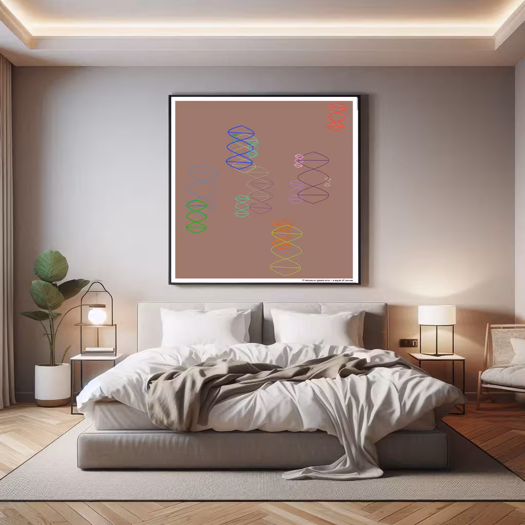 17 helixes on glazed wine — a signal of canvas in room setting