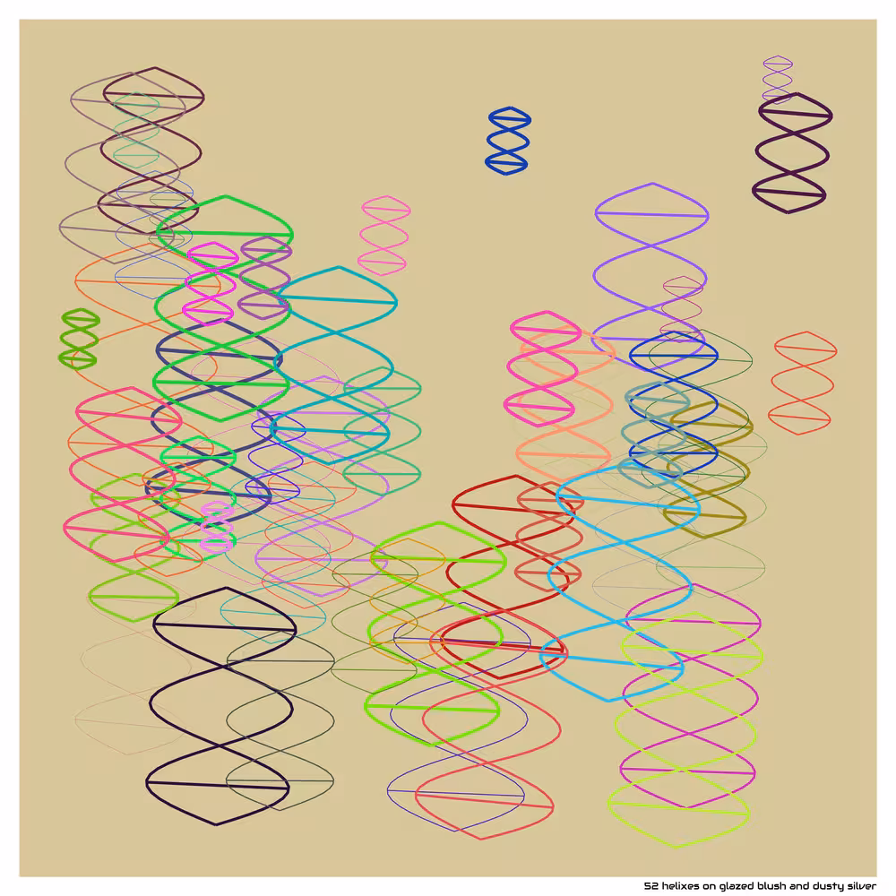 52 helixes on glazed blush and dusty silver