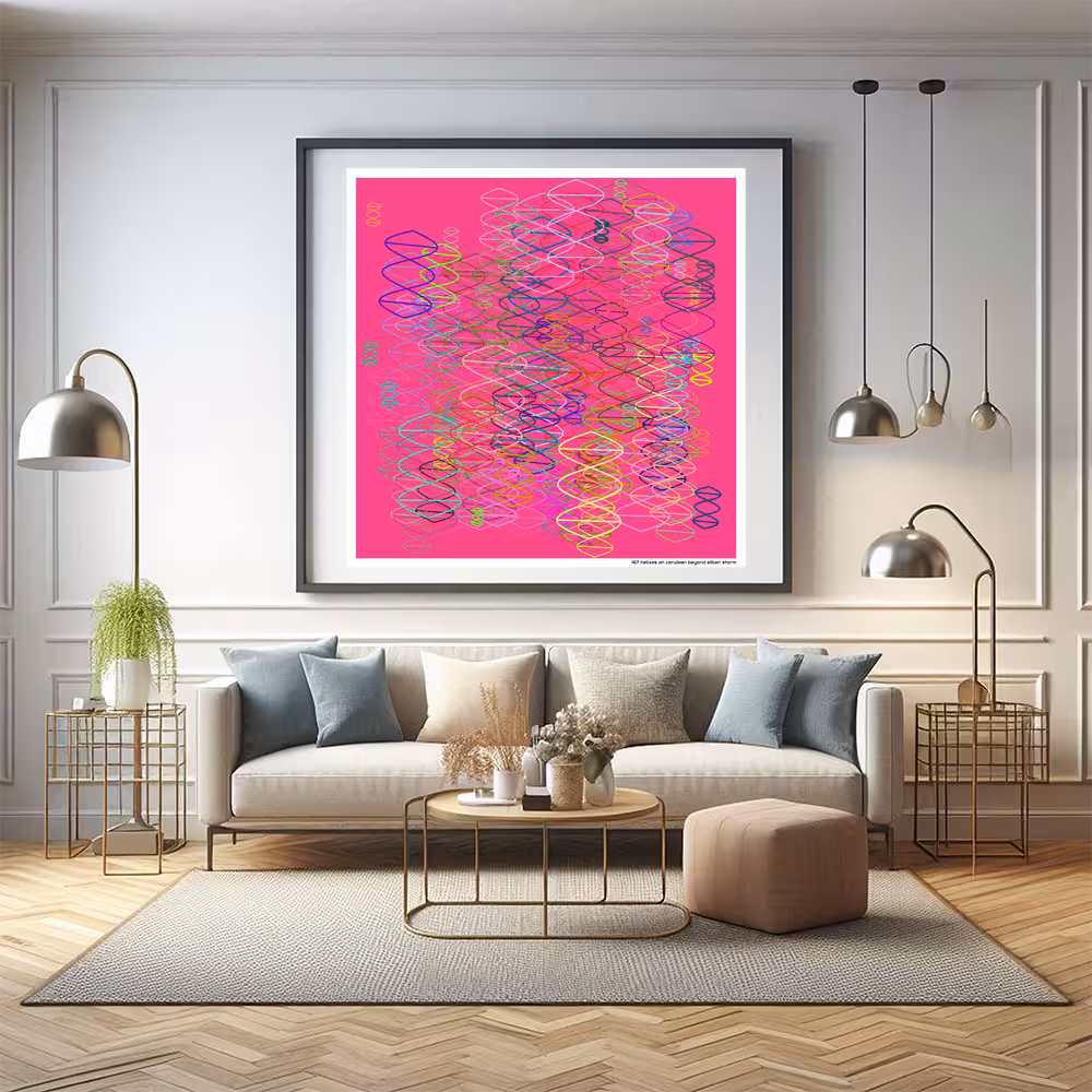 167 helixes on cerulean beyond silken storm in room setting