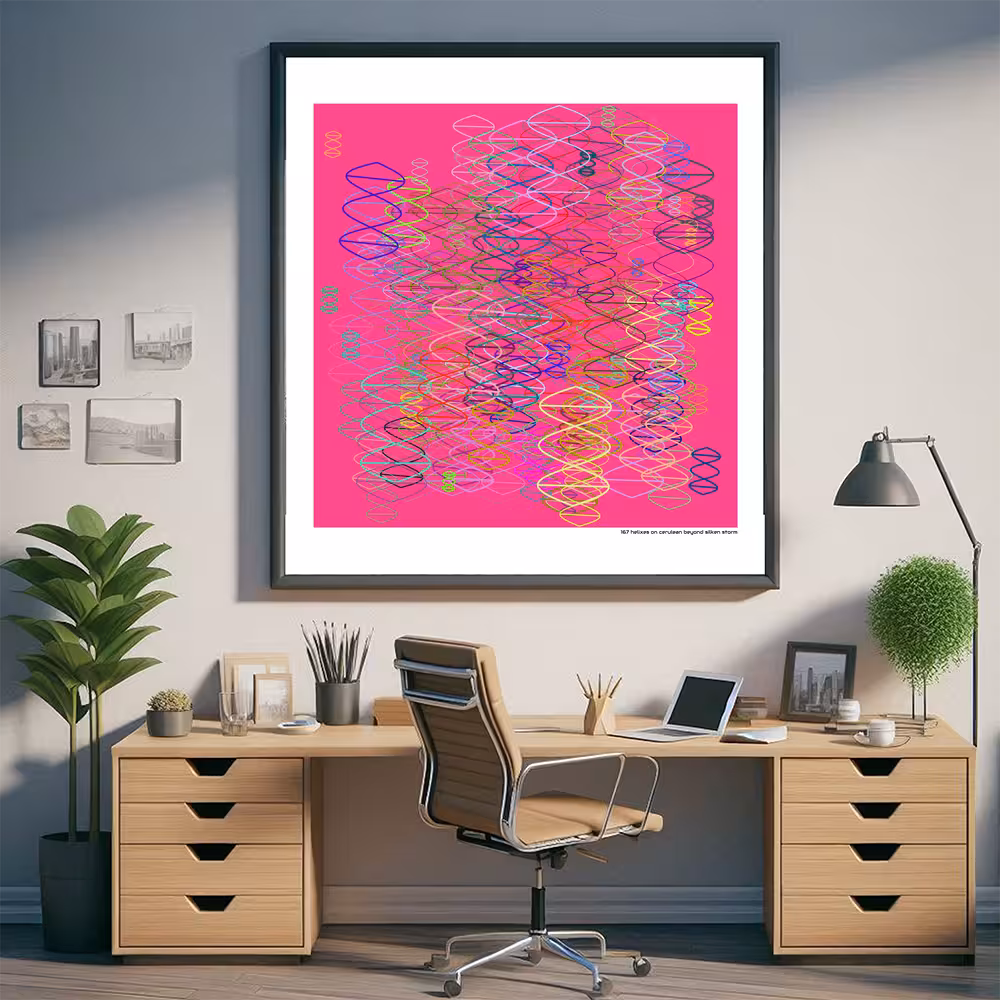 167 helixes on cerulean beyond silken storm in room setting