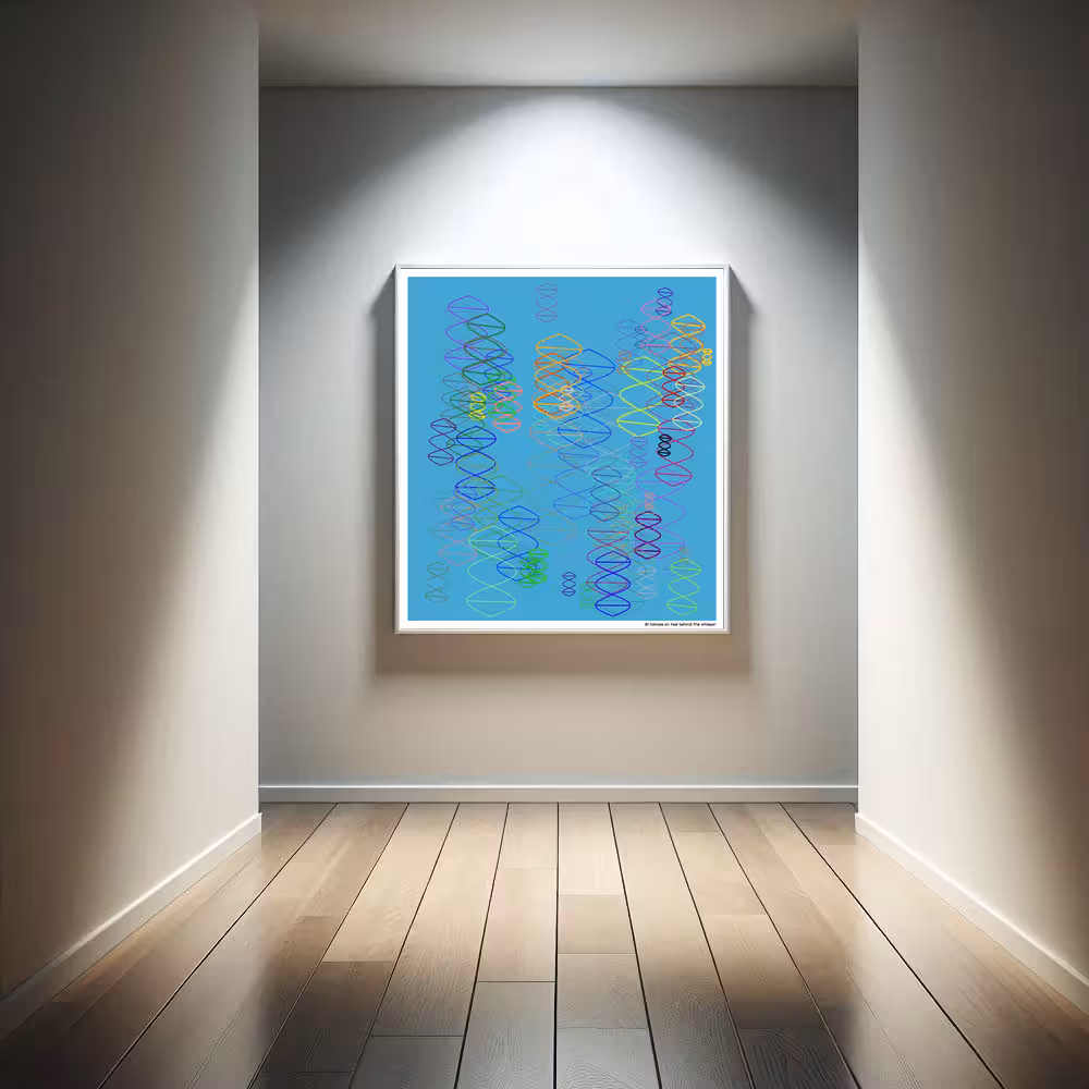 81 helixes on teal behind the whisper in room setting