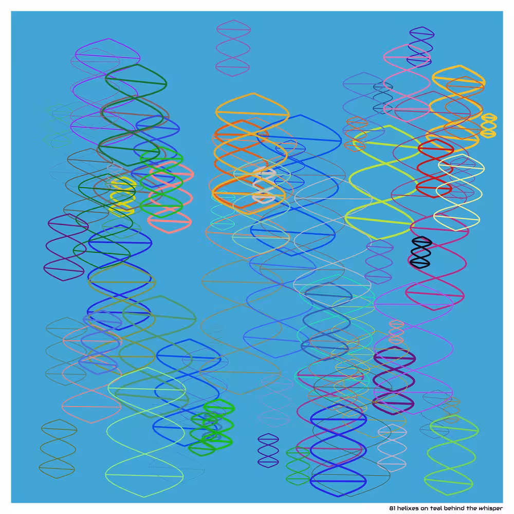 81 helixes on teal behind the whisper