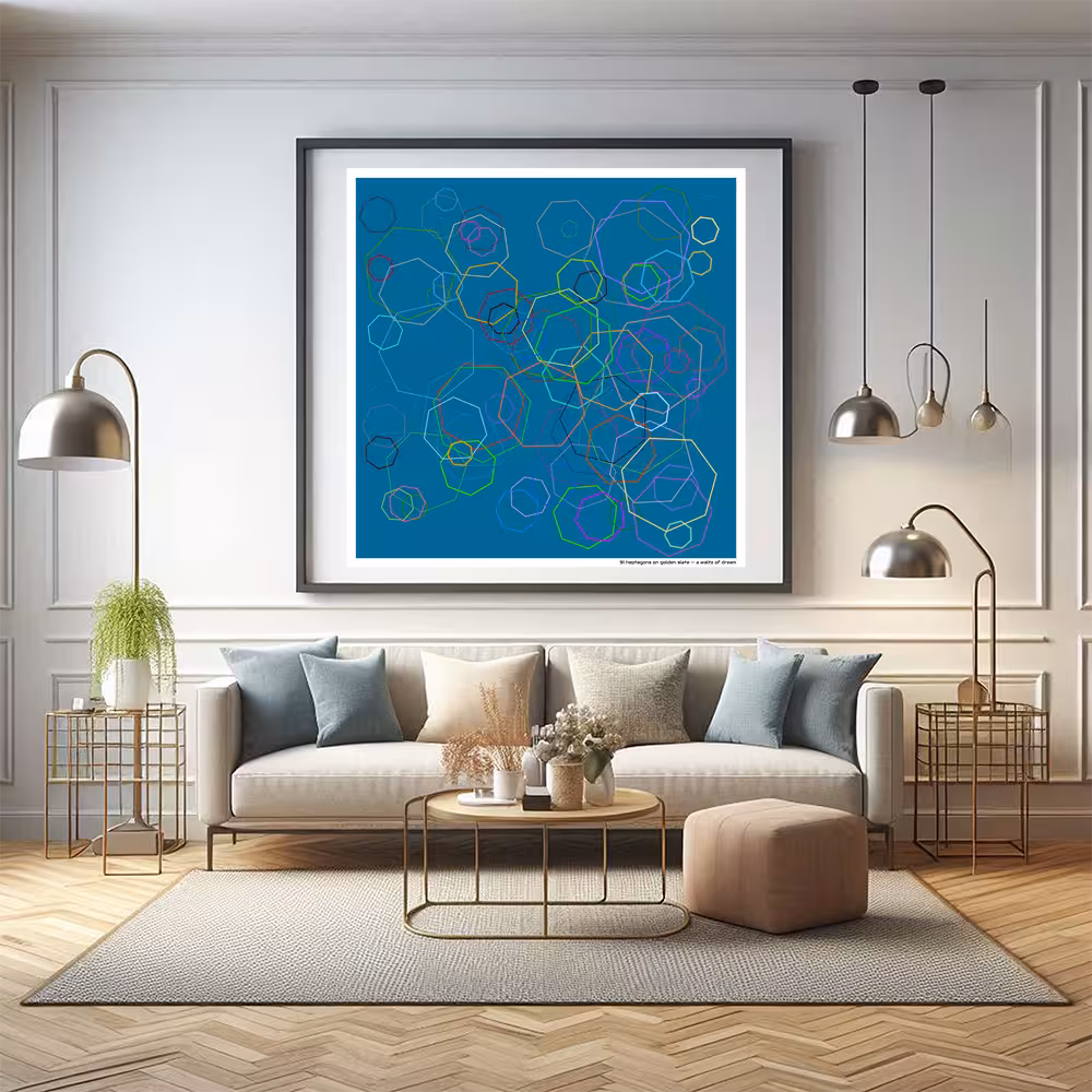 91 heptagons on golden slate — a waltz of dream in room setting