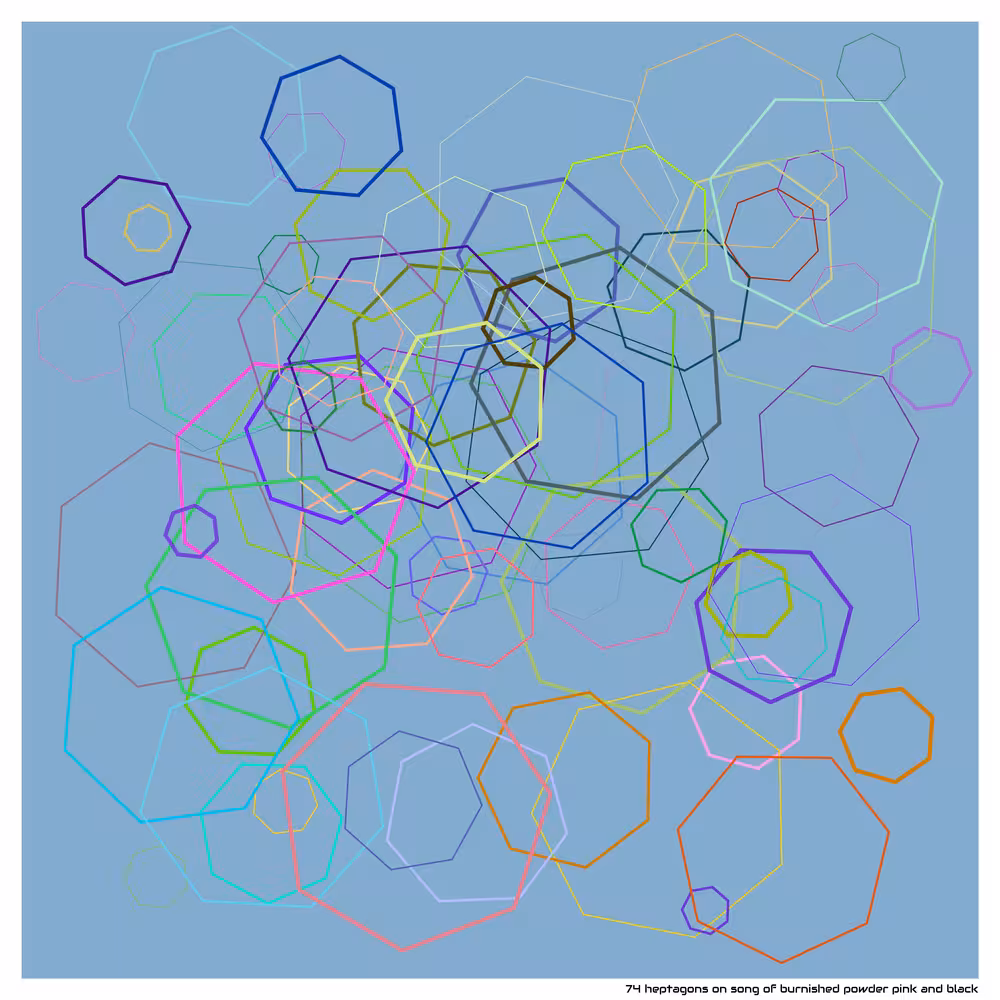 74 heptagons on song of burnished powder pink and black