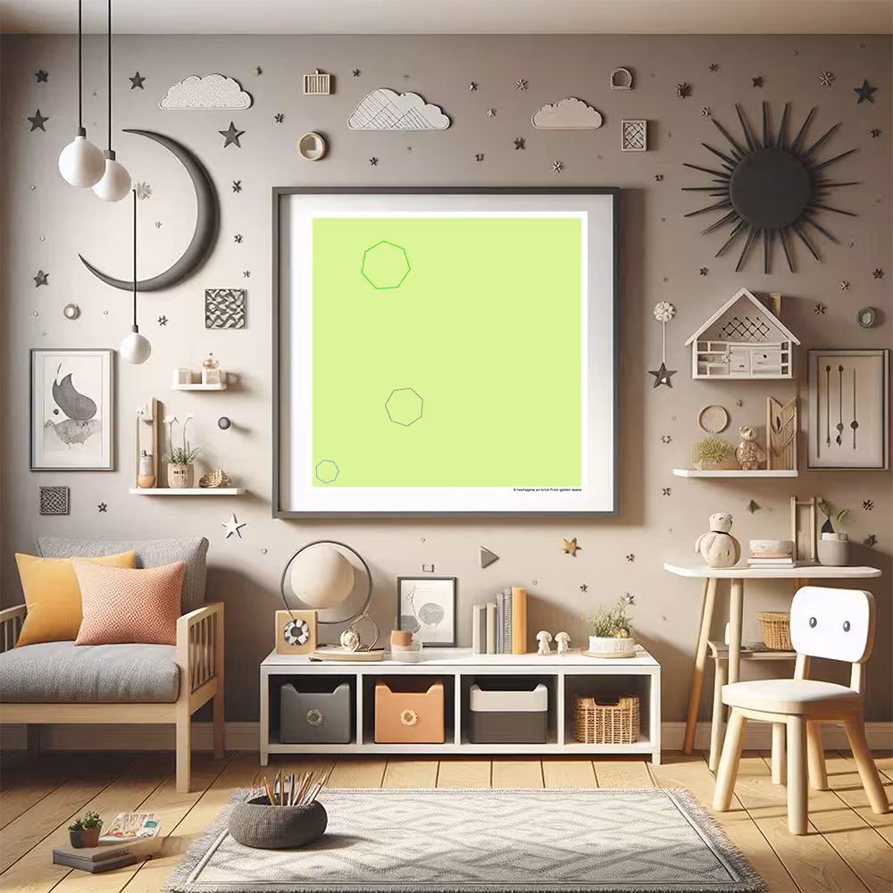 3 heptagons on brick from golden space in room setting