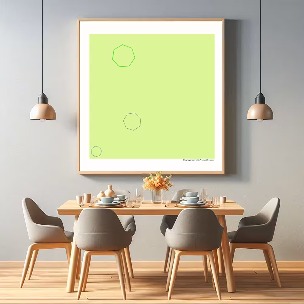 3 heptagons on brick from golden space in room setting