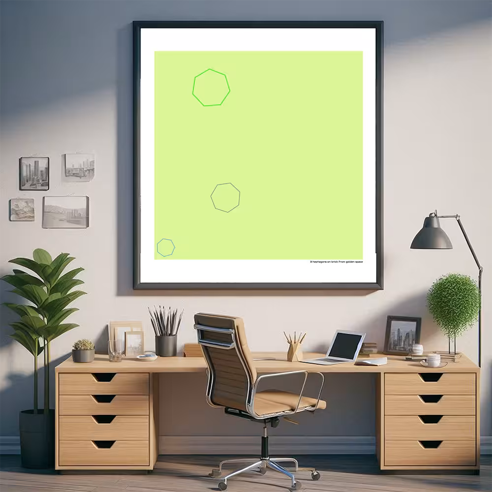 3 heptagons on brick from golden space in room setting