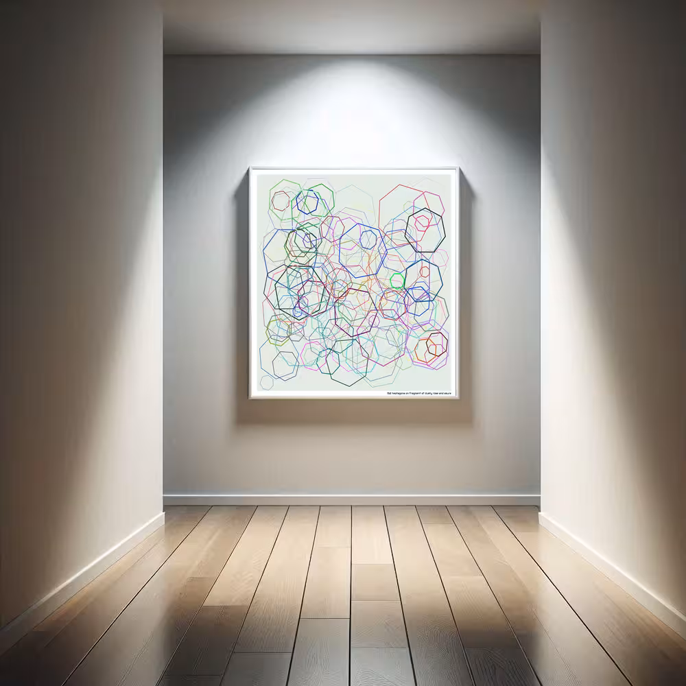 152 heptagons on fragment of dusty rose and azure in room setting