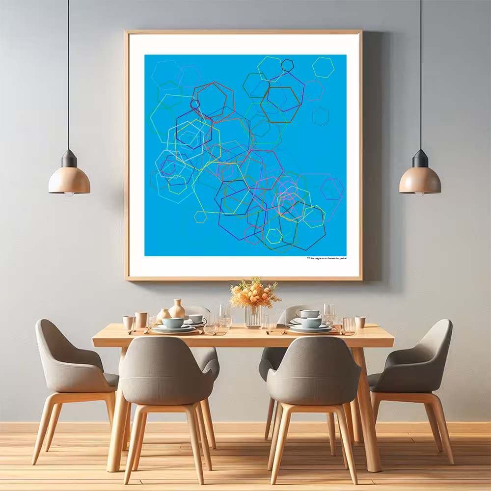 75 hexagons on lavender petal in room setting