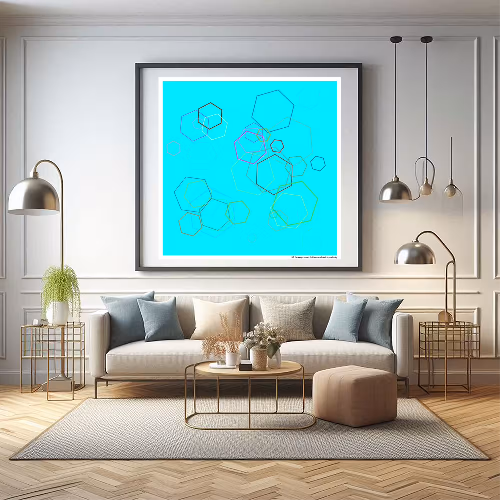 40 hexagons on dull aqua chasing melody in room setting