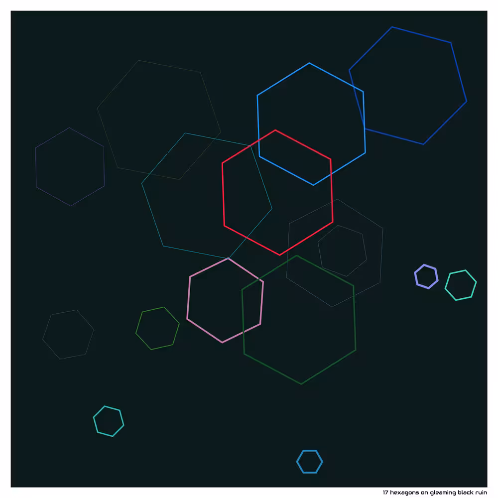17 hexagons on gleaming black ruin