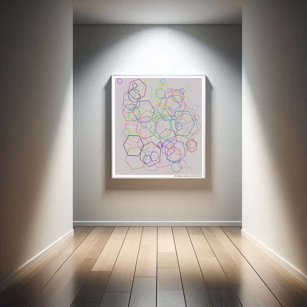 104 hexagons on gleaming rose of shore and spark in room setting