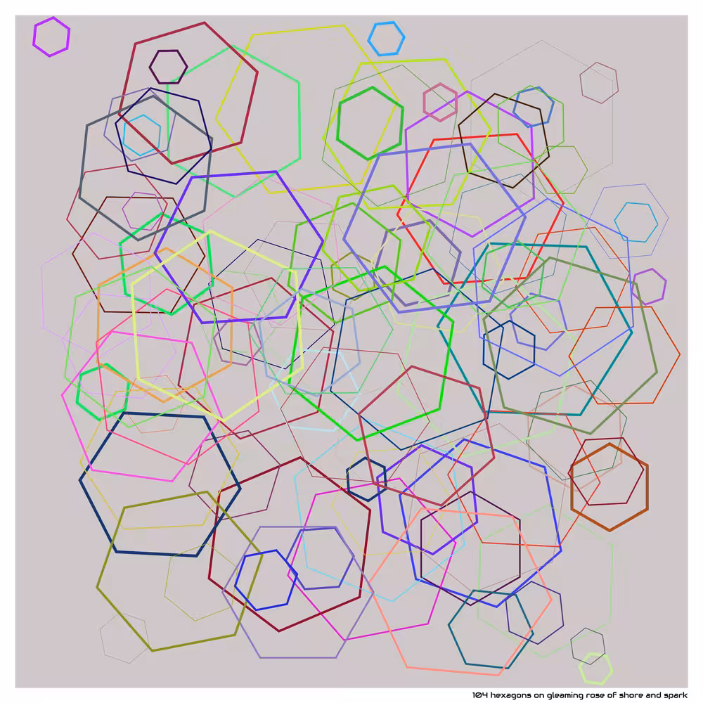 104 hexagons on gleaming rose of shore and spark