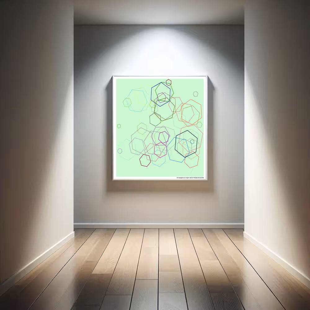 51 hexagons on bright rose of temple and sonata in room setting
