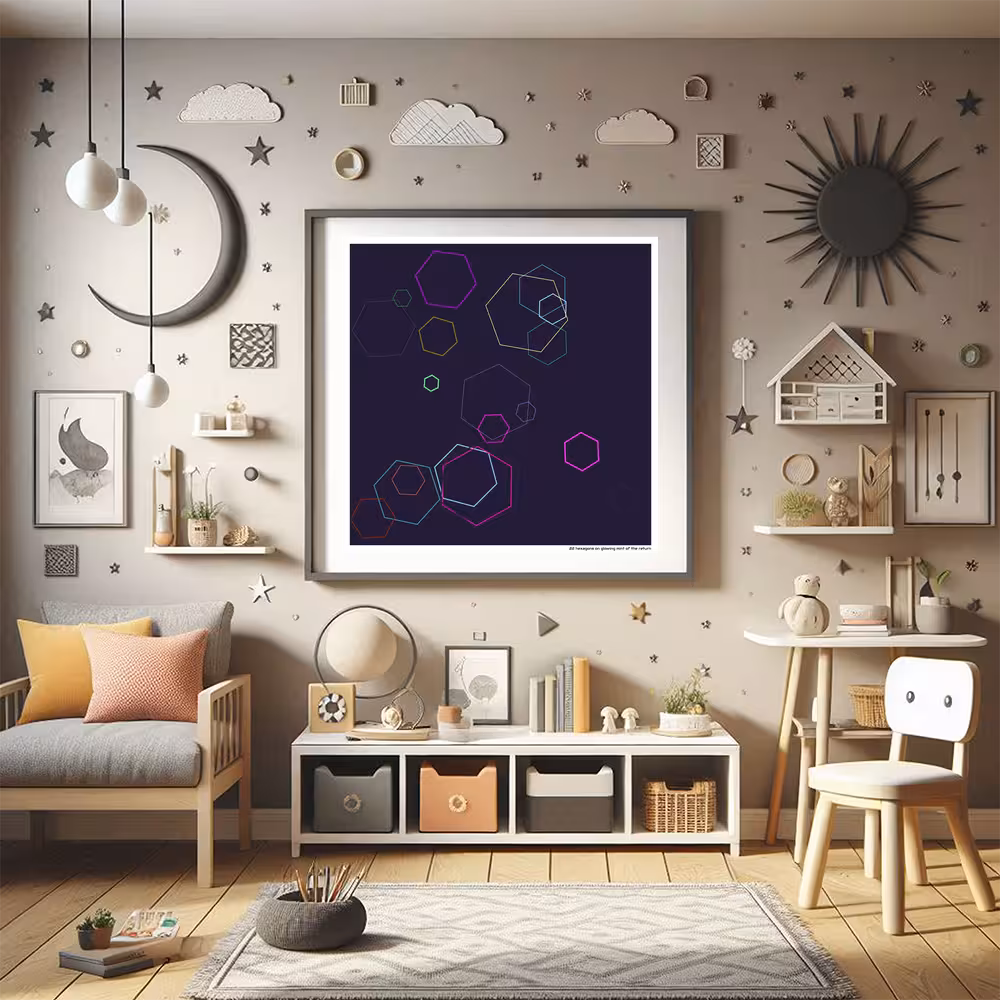 22 hexagons on glowing mint of the return in room setting