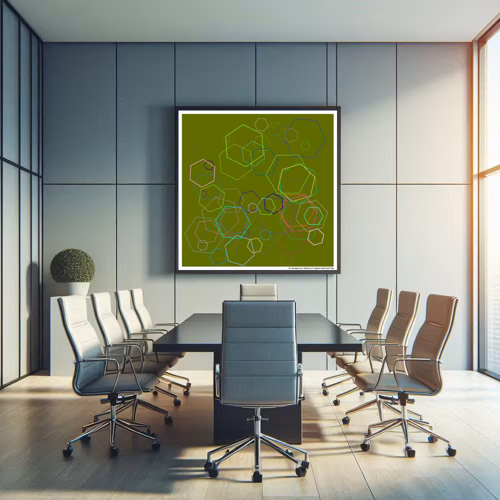 61 hexagons on silence of radiant sand and fog in room setting