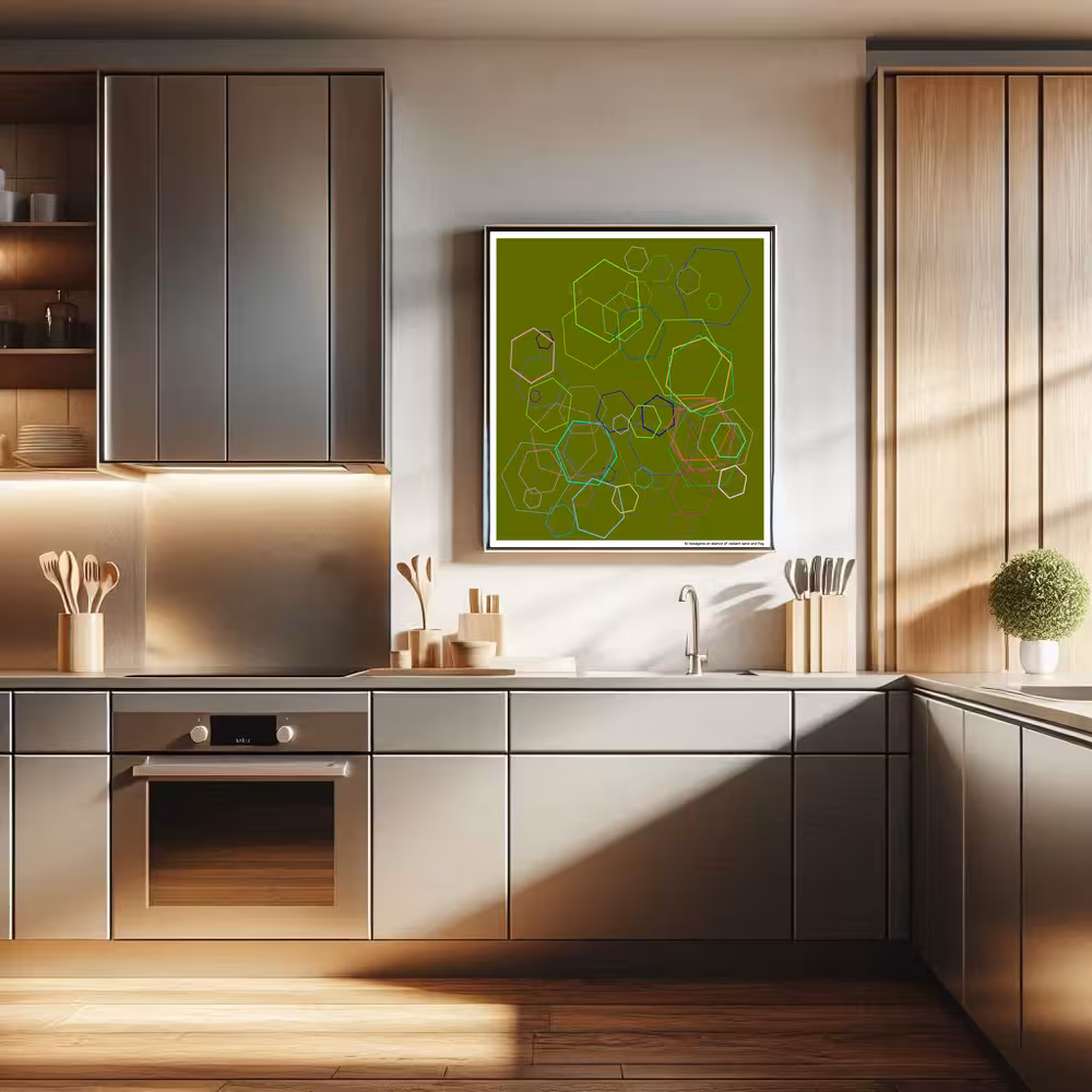 61 hexagons on silence of radiant sand and fog in room setting