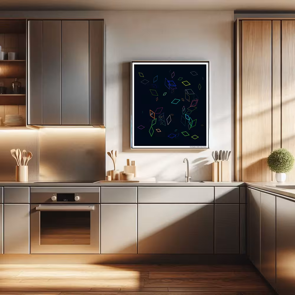 61 lozenges on hollow trace of black in room setting